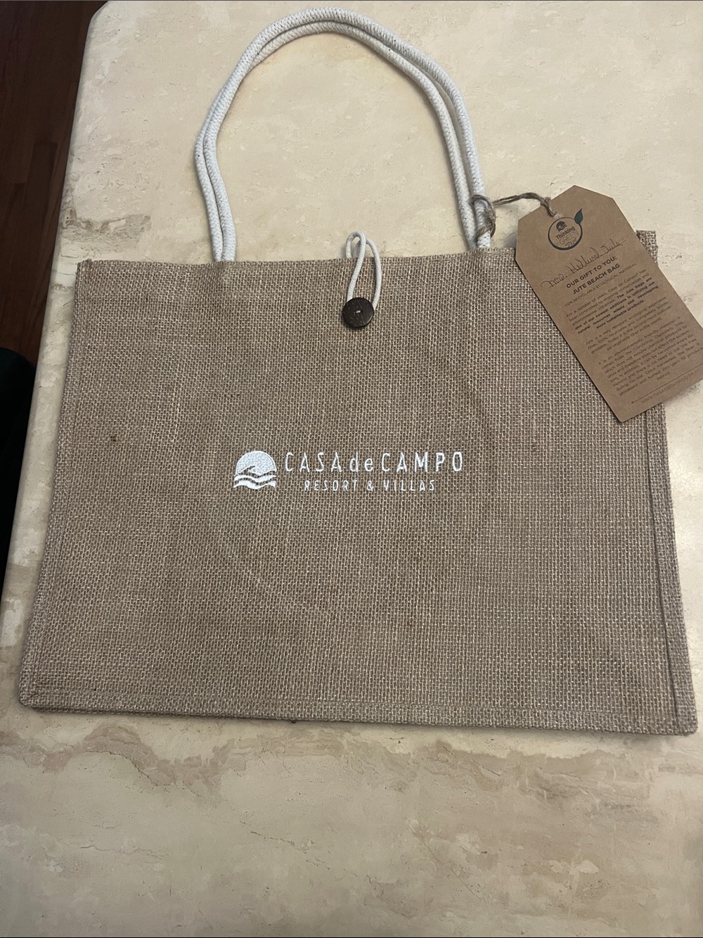 CASA de CAMPO Natural Jute Tote with White Rope Handles